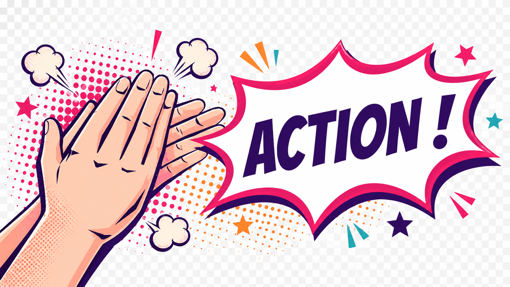 Clap et ACTION façon bande dessinée